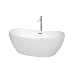 60 inch Freestanding Bathtub in White with Floor Mounted Faucet, Drain and Overflow Trim - Luxe Bathroom Vanities Luxury Bathroom Fixtures Bathroom Furniture