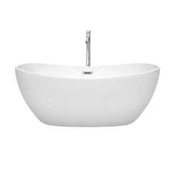 60 inch Freestanding Bathtub in White with Floor Mounted Faucet, Drain and Overflow Trim - Luxe Bathroom Vanities Luxury Bathroom Fixtures Bathroom Furniture