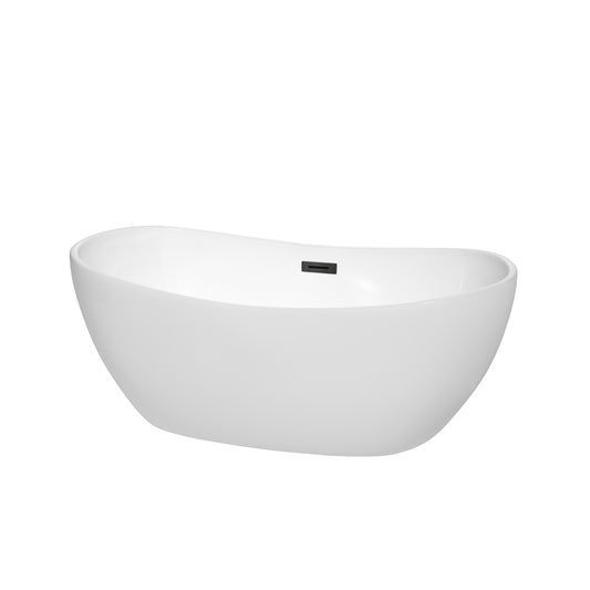 Wyndham Collection Rebecca Freestanding Bathtub in White with Matte Black Drain and Overflow Trim - Luxe Bathroom Vanities