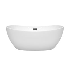 Wyndham Collection Rebecca Freestanding Bathtub in White with Matte Black Drain and Overflow Trim - Luxe Bathroom Vanities