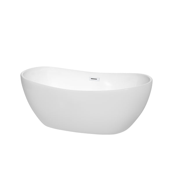 Wyndham Collection Rebecca Freestanding Bathtub in White with Shiny White Drain and Overflow Trim - Luxe Bathroom Vanities