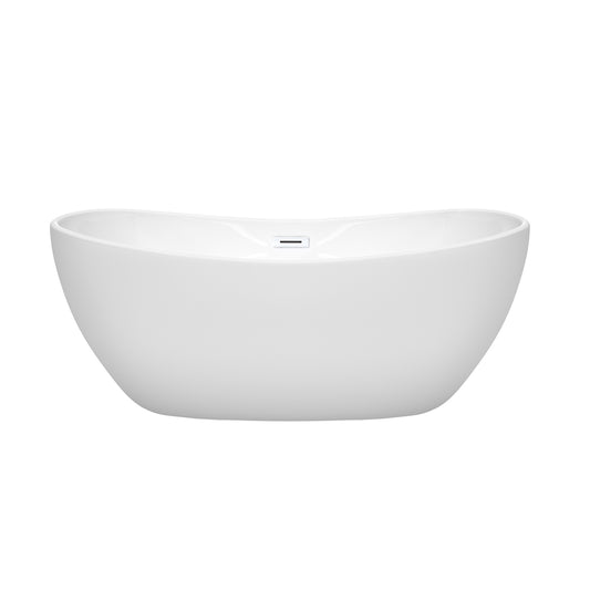Wyndham Collection Rebecca Freestanding Bathtub in White with Shiny White Drain and Overflow Trim - Luxe Bathroom Vanities