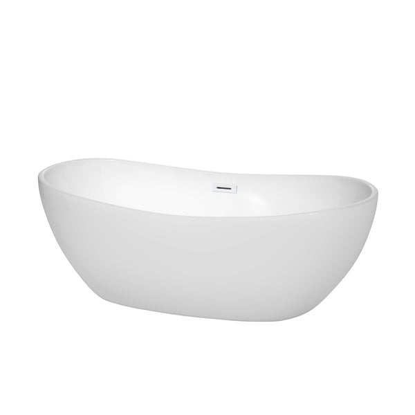 Wyndham Collection Rebecca Freestanding Bathtub in White with Shiny White Drain and Overflow Trim - Luxe Bathroom Vanities