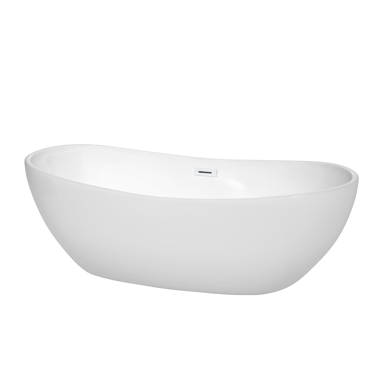 Wyndham Collection Rebecca Freestanding Bathtub in White with Shiny White Drain and Overflow Trim - Luxe Bathroom Vanities