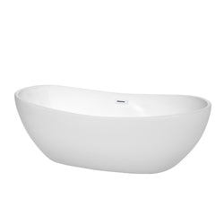 Wyndham Collection Rebecca Freestanding Bathtub in White with Shiny White Drain and Overflow Trim - Luxe Bathroom Vanities