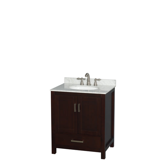 30 inch Single Bathroom Vanity in Espresso, White Carrara Marble Countertop, Undermount Oval Sink, and No Mirror - Luxe Bathroom Vanities Luxury Bathroom Fixtures Bathroom Furniture