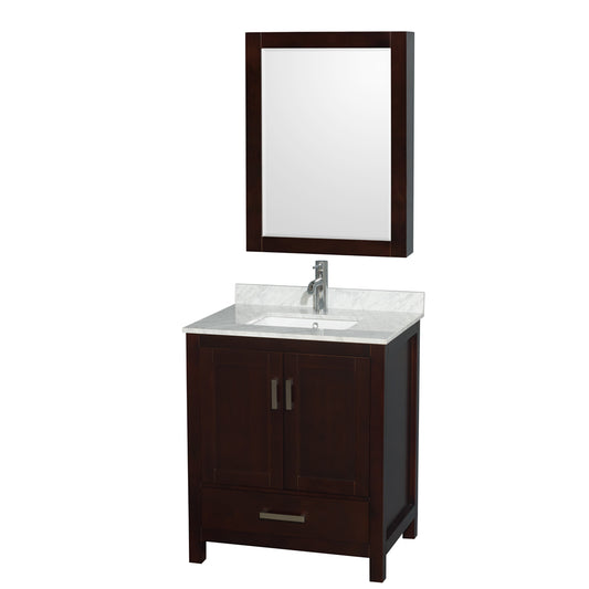 30 inch Single Bathroom Vanity in Espresso, White Carrara Marble Countertop, Undermount Square Sink, and Medicine Cabinet - Luxe Bathroom Vanities Luxury Bathroom Fixtures Bathroom Furniture