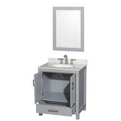 30 inch Single Bathroom Vanity in Gray, White Carrara Marble Countertop, Undermount Oval Sink, and 24 inch Mirror - Luxe Bathroom Vanities Luxury Bathroom Fixtures Bathroom Furniture