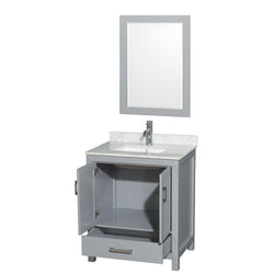 30 inch Single Bathroom Vanity in Gray, White Carrara Marble Countertop, Undermount Square Sink, and 24 inch Mirror - Luxe Bathroom Vanities Luxury Bathroom Fixtures Bathroom Furniture