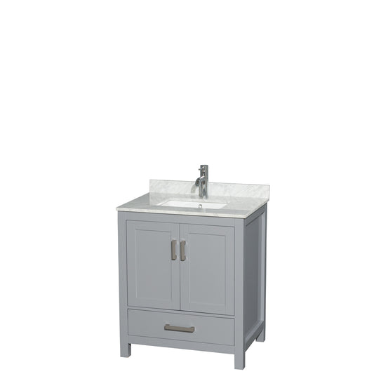 30 inch Single Bathroom Vanity in Gray, White Carrara Marble Countertop, Undermount Square Sink, and No Mirror - Luxe Bathroom Vanities Luxury Bathroom Fixtures Bathroom Furniture