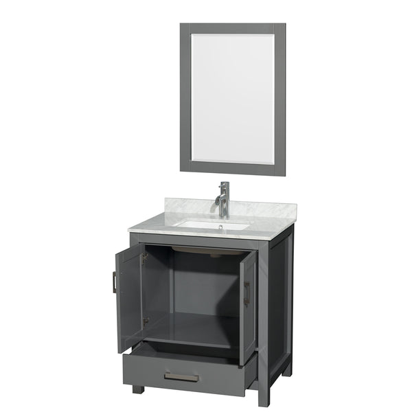 30 inch Single Bathroom Vanity in Dark Gray, White Carrara Marble Countertop, Undermount Square Sink, and 24 inch Mirror - Luxe Bathroom Vanities Luxury Bathroom Fixtures Bathroom Furniture