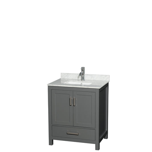 30 inch Single Bathroom Vanity in Dark Gray, White Carrara Marble Countertop, Undermount Square Sink, and No Mirror - Luxe Bathroom Vanities Luxury Bathroom Fixtures Bathroom Furniture