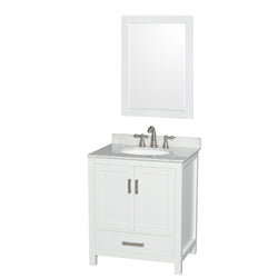 30 inch Single Bathroom Vanity in White, White Carrara Marble Countertop, Undermount Oval Sink, and 24 inch Mirror - Luxe Bathroom Vanities Luxury Bathroom Fixtures Bathroom Furniture