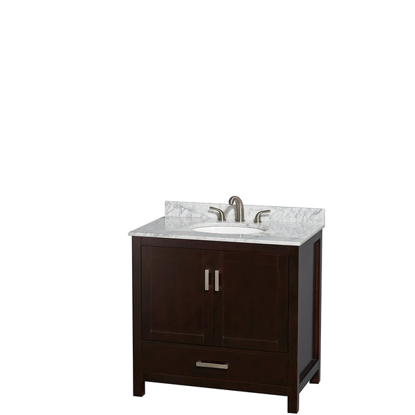 36 inch Single Bathroom Vanity in Espresso, White Carrara Marble Countertop, Undermount Oval Sink, and Medicine Cabinet - Luxe Bathroom Vanities Luxury Bathroom Fixtures Bathroom Furniture