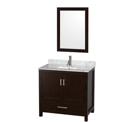 36 inch Single Bathroom Vanity in Espresso, White Carrara Marble Countertop, Undermount Square Sink, and 24 inch Mirror - Luxe Bathroom Vanities Luxury Bathroom Fixtures Bathroom Furniture