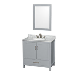 36 inch Single Bathroom Vanity in Gray, White Carrara Marble Countertop, Undermount Oval Sink, and 24 inch Mirror - Luxe Bathroom Vanities Luxury Bathroom Fixtures Bathroom Furniture