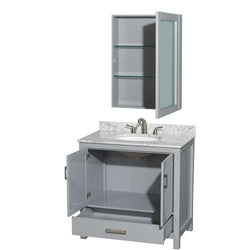 36 inch Single Bathroom Vanity in Gray, White Carrara Marble Countertop, Undermount Oval Sink, and Medicine Cabinet - Luxe Bathroom Vanities Luxury Bathroom Fixtures Bathroom Furniture