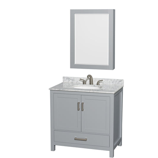 36 inch Single Bathroom Vanity in Gray, White Carrara Marble Countertop, Undermount Oval Sink, and Medicine Cabinet - Luxe Bathroom Vanities Luxury Bathroom Fixtures Bathroom Furniture