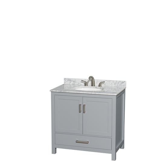 36 inch Single Bathroom Vanity in Gray, White Carrara Marble Countertop, Undermount Oval Sink, and No Mirror - Luxe Bathroom Vanities Luxury Bathroom Fixtures Bathroom Furniture