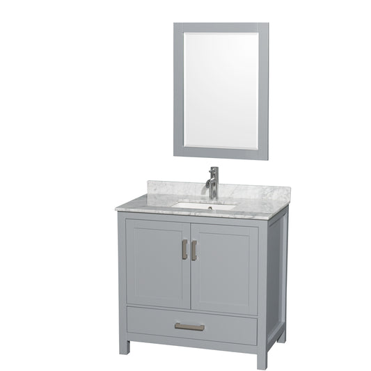 36 inch Single Bathroom Vanity in Gray, White Carrara Marble Countertop, Undermount Square Sink, and 24 inch Mirror - Luxe Bathroom Vanities Luxury Bathroom Fixtures Bathroom Furniture