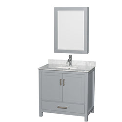 36 inch Single Bathroom Vanity in Gray, White Carrara Marble Countertop, Undermount Square Sink, and Medicine Cabinet - Luxe Bathroom Vanities Luxury Bathroom Fixtures Bathroom Furniture