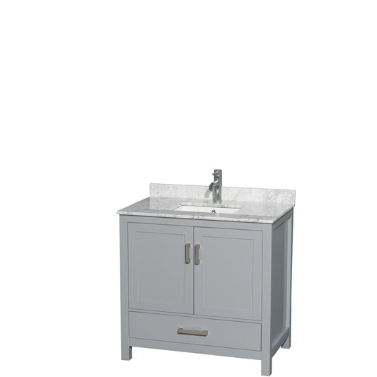 36 inch Single Bathroom Vanity in Gray, White Carrara Marble Countertop, Undermount Square Sink, and No Mirror - Luxe Bathroom Vanities Luxury Bathroom Fixtures Bathroom Furniture