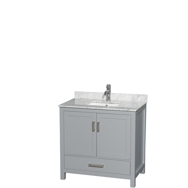 36 inch Single Bathroom Vanity in Gray, White Carrara Marble Countertop, Undermount Square Sink, and No Mirror - Luxe Bathroom Vanities Luxury Bathroom Fixtures Bathroom Furniture