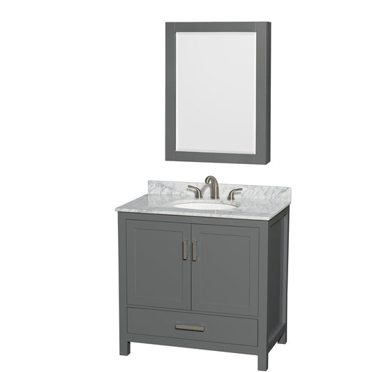 36 inch Single Bathroom Vanity in Dark Gray, White Carrara Marble Countertop, Undermount Oval Sink, and Medicine Cabinet - Luxe Bathroom Vanities Luxury Bathroom Fixtures Bathroom Furniture
