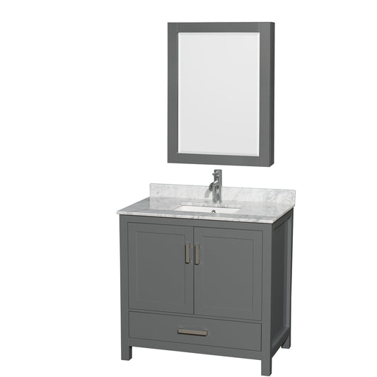 36 inch Single Bathroom Vanity in Dark Gray, White Carrara Marble Countertop, Undermount Square Sink, and Medicine Cabinet - Luxe Bathroom Vanities Luxury Bathroom Fixtures Bathroom Furniture