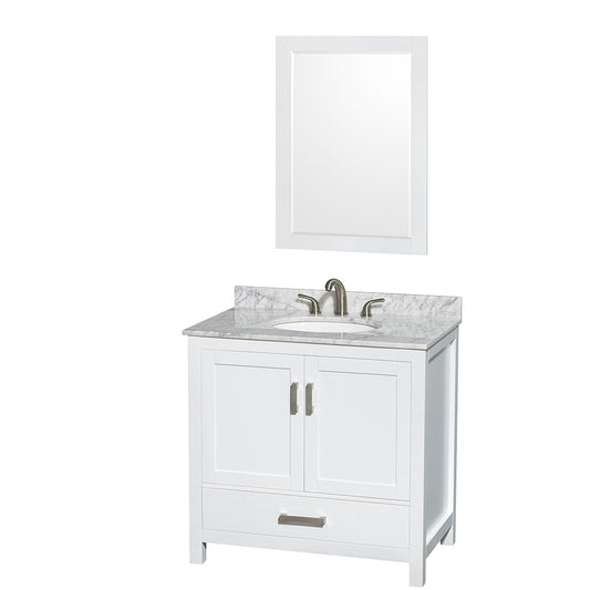 36 inch Single Bathroom Vanity in White, White Carrara Marble Countertop, Undermount Oval Sink, and 24 inch Mirror - Luxe Bathroom Vanities Luxury Bathroom Fixtures Bathroom Furniture