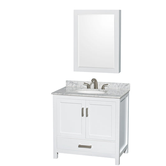 36 inch Single Bathroom Vanity in White, White Carrara Marble Countertop, Undermount Oval Sink, and Medicine Cabinet - Luxe Bathroom Vanities Luxury Bathroom Fixtures Bathroom Furniture
