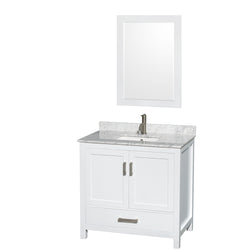 36 inch Single Bathroom Vanity in White, White Carrara Marble Countertop, Undermount Square Sink, and 24 inch Mirror - Luxe Bathroom Vanities Luxury Bathroom Fixtures Bathroom Furniture