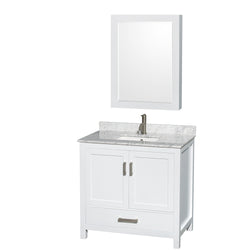36 inch Single Bathroom Vanity in White, White Carrara Marble Countertop, Undermount Square Sink, and Medicine Cabinet - Luxe Bathroom Vanities Luxury Bathroom Fixtures Bathroom Furniture
