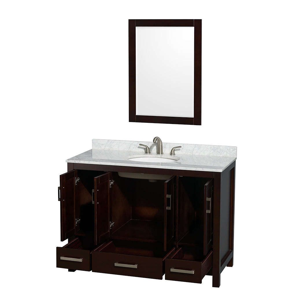 48 inch Single Bathroom Vanity in Espresso, White Carrara Marble Countertop, Undermount Oval Sink, and 24 inch Mirror - Luxe Bathroom Vanities Luxury Bathroom Fixtures Bathroom Furniture