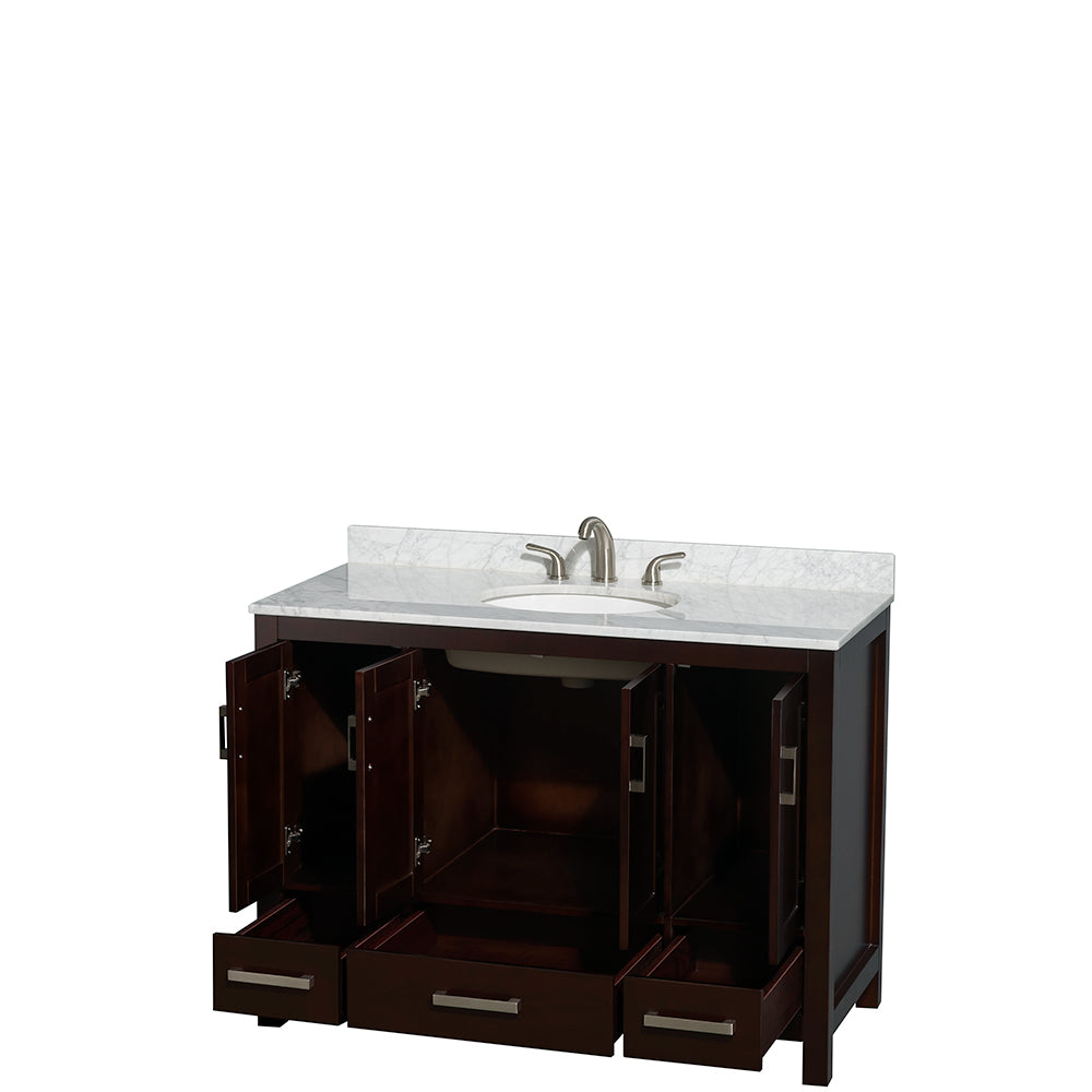 48 inch Single Bathroom Vanity in Espresso, White Carrara Marble Countertop, Undermount Oval Sink, and No Mirror - Luxe Bathroom Vanities Luxury Bathroom Fixtures Bathroom Furniture