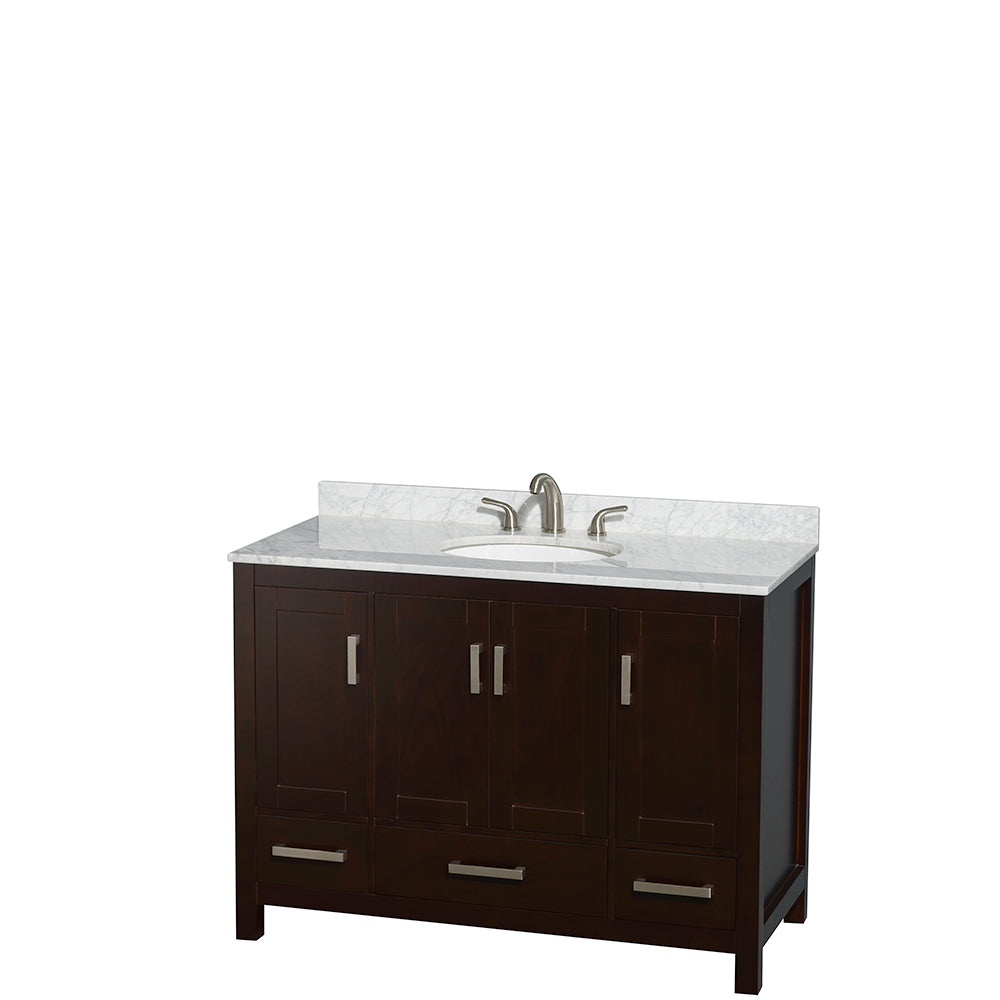 48 inch Single Bathroom Vanity in Espresso, White Carrara Marble Countertop, Undermount Oval Sink, and Medicine Cabinet - Luxe Bathroom Vanities Luxury Bathroom Fixtures Bathroom Furniture