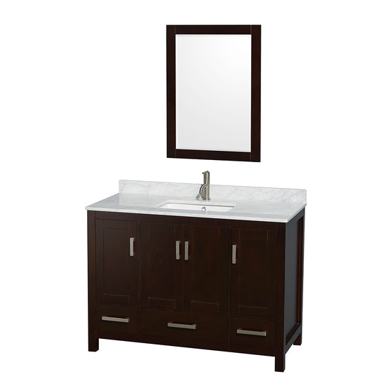 48 inch Single Bathroom Vanity in Espresso, White Carrara Marble Countertop, Undermount Square Sink, and 24 inch Mirror - Luxe Bathroom Vanities Luxury Bathroom Fixtures Bathroom Furniture