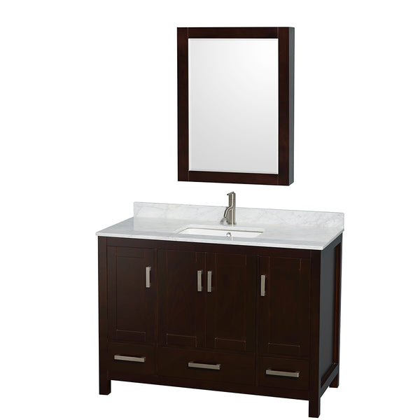 48 inch Single Bathroom Vanity in Espresso, White Carrara Marble Countertop, Undermount Square Sink, and Medicine Cabinet - Luxe Bathroom Vanities Luxury Bathroom Fixtures Bathroom Furniture
