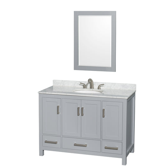 48 inch Single Bathroom Vanity in Gray, White Carrara Marble Countertop, Undermount Oval Sink, and 24 inch Mirror - Luxe Bathroom Vanities Luxury Bathroom Fixtures Bathroom Furniture