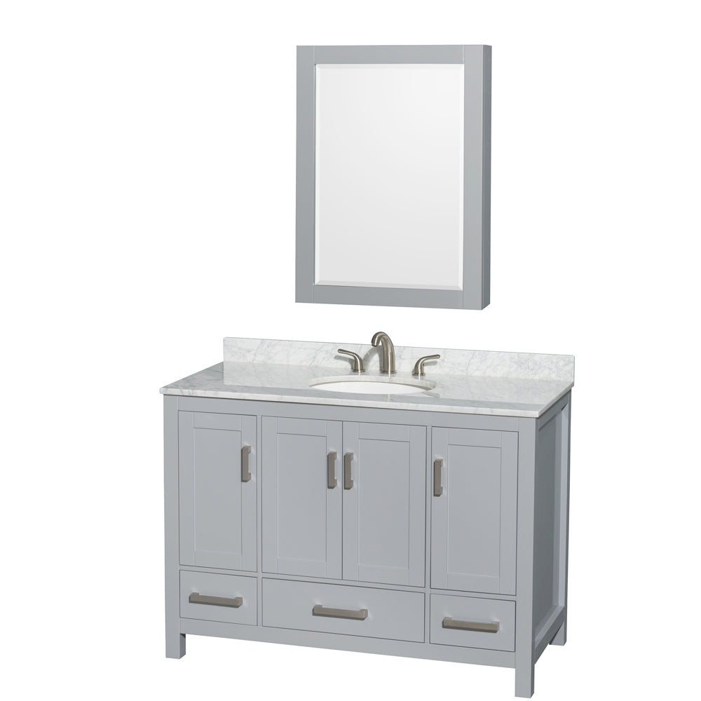 48 inch Single Bathroom Vanity in Gray, White Carrara Marble Countertop, Undermount Oval Sink, and Medicine Cabinet - Luxe Bathroom Vanities Luxury Bathroom Fixtures Bathroom Furniture