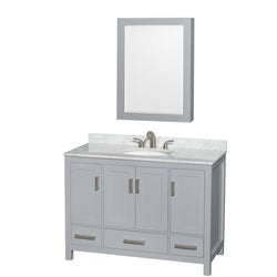 48 inch Single Bathroom Vanity in Gray, White Carrara Marble Countertop, Undermount Oval Sink, and Medicine Cabinet - Luxe Bathroom Vanities Luxury Bathroom Fixtures Bathroom Furniture