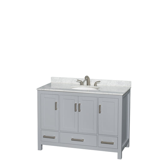 48 inch Single Bathroom Vanity in Gray, White Carrara Marble Countertop, Undermount Oval Sink, and No Mirror - Luxe Bathroom Vanities Luxury Bathroom Fixtures Bathroom Furniture
