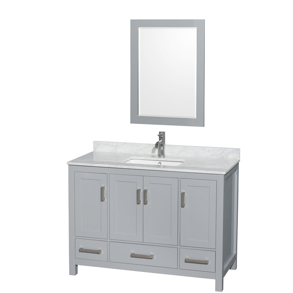 48 inch Single Bathroom Vanity in Gray, White Carrara Marble Countertop, Undermount Square Sink, and 24 inch Mirror - Luxe Bathroom Vanities Luxury Bathroom Fixtures Bathroom Furniture