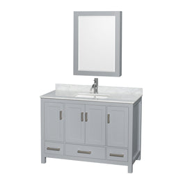 48 inch Single Bathroom Vanity in Gray, White Carrara Marble Countertop, Undermount Square Sink, and Medicine Cabinet - Luxe Bathroom Vanities Luxury Bathroom Fixtures Bathroom Furniture