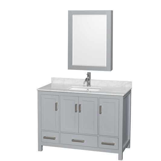 48 inch Single Bathroom Vanity in Gray, White Carrara Marble Countertop, Undermount Square Sink, and Medicine Cabinet - Luxe Bathroom Vanities Luxury Bathroom Fixtures Bathroom Furniture