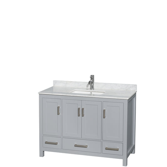 48 inch Single Bathroom Vanity in Gray, White Carrara Marble Countertop, Undermount Square Sink, and No Mirror - Luxe Bathroom Vanities Luxury Bathroom Fixtures Bathroom Furniture