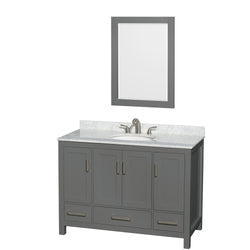 48 inch Single Bathroom Vanity in Dark Gray, White Carrara Marble Countertop, Undermount Oval Sink, and 24 inch Mirror - Luxe Bathroom Vanities Luxury Bathroom Fixtures Bathroom Furniture