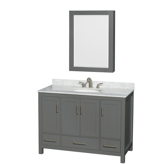 48 inch Single Bathroom Vanity in Dark Gray, White Carrara Marble Countertop, Undermount Oval Sink, and Medicine Cabinet - Luxe Bathroom Vanities Luxury Bathroom Fixtures Bathroom Furniture