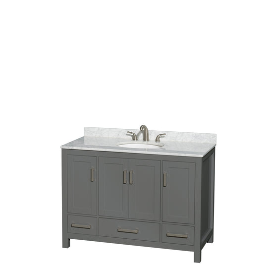 48 inch Single Bathroom Vanity in Dark Gray, White Carrara Marble Countertop, Undermount Oval Sink, and No Mirror - Luxe Bathroom Vanities Luxury Bathroom Fixtures Bathroom Furniture