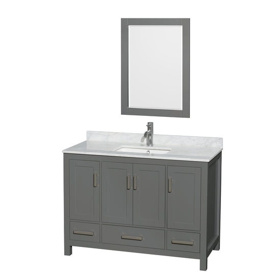 48 inch Single Bathroom Vanity in Dark Gray, White Carrara Marble Countertop, Undermount Square Sink, and 24 inch Mirror - Luxe Bathroom Vanities Luxury Bathroom Fixtures Bathroom Furniture